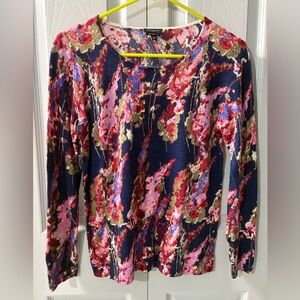 Talbots Petites Pure Merino Wool Floral Long Sleeve Top size M p